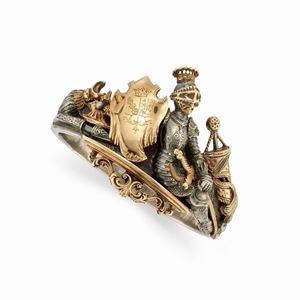 A silver and 18k yellow gold bangle and brooch, 19th Century