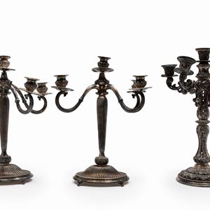 Three silver candelbra, Italy, 20th Century, defects