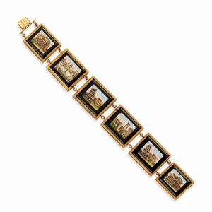 A 18k yellow gold, mother-of-pearl and glass paste bracelet, defects