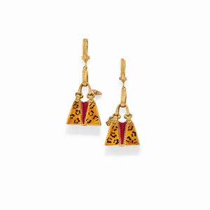 A 18k yellow gold and enamel pendant earrings, Rosato