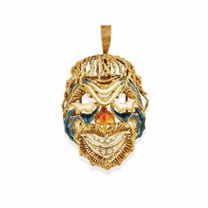 A 18k two-color gold, enamel and diamond brooch