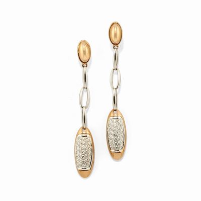 Orecchini pendenti, oro bicolore 18k con diamanti