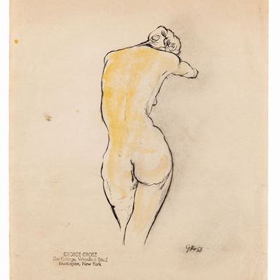 Stehender Weiblicher Ruckenakt (Nudo femminile), china e acquerello su carta