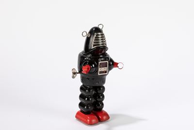 Giocattolo in latta, Planet Robot Nero, funzionamento a molla, Giappone, Anni '60