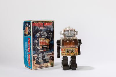 Piston Robot, giocattolo in latta e plastica anni '60 con funzionamento a batteria