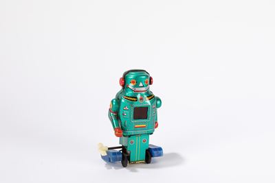 Mighty Robot, gioco meccanico in latta con piedi in plastica, anni '60