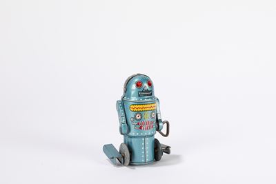 Giocattolo in latta, Walking Robot Blu, anni '60, funzionamento a molla