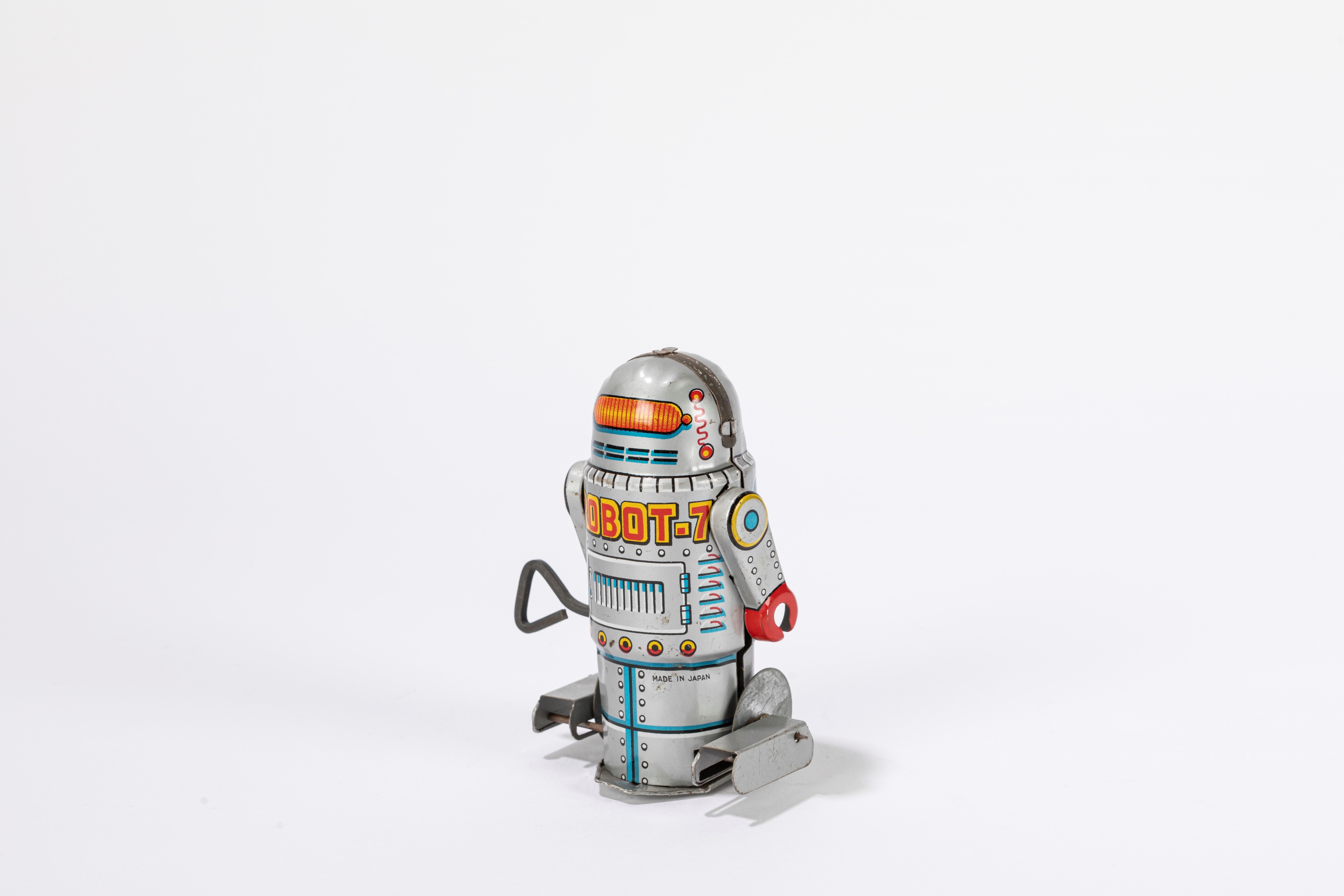 S.y. - Walking Robot Grigio, giocattolo in latta, anni '60, funzionamento a molla, prodotto in Gi...