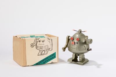 Giocattolo Robot URSS, Plastica, Anni '70, Funzionamento a molla con scatola originale