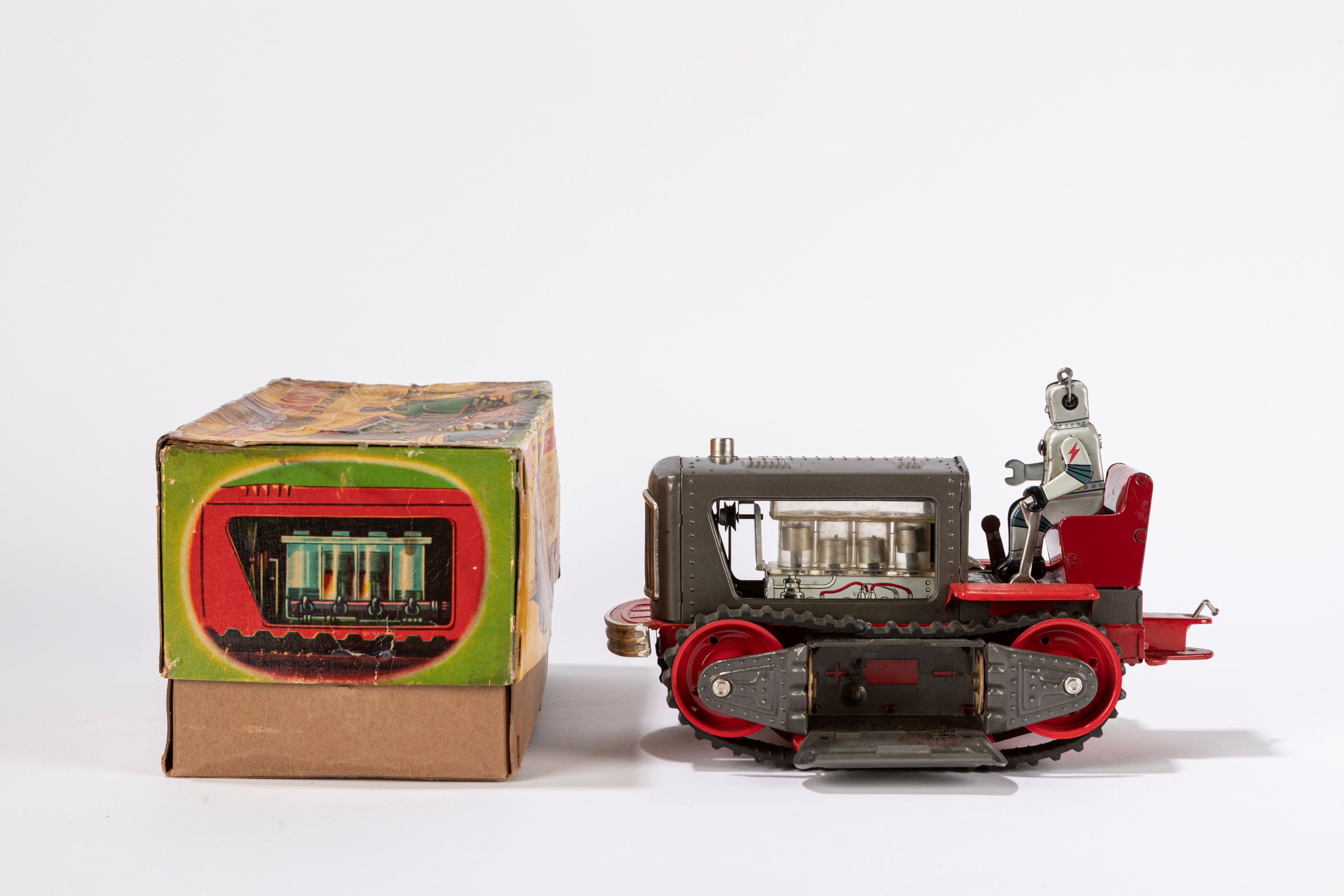 T.n Nomura - Robot Tractor, Giocattolo in latta con funzionamento a batteria, Anni '60