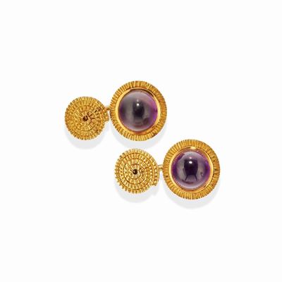 Coppia di polsini in oro giallo 18k con ametista