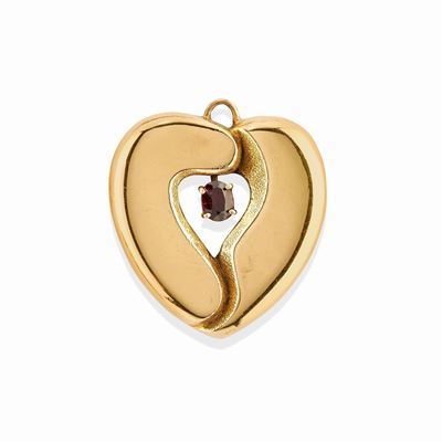 Pendente a cuore in oro giallo 18k con ametista