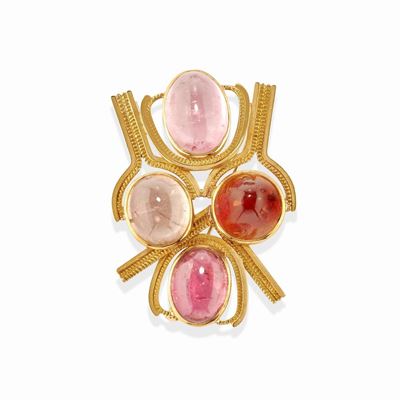 Spilla in oro giallo 18k con pietre cabochon