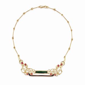 A 18k yellow gold, ruby and enamel necklace, Pao Ying Wang
