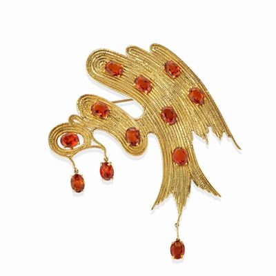Spilla in oro giallo 18k con quarzi citrini