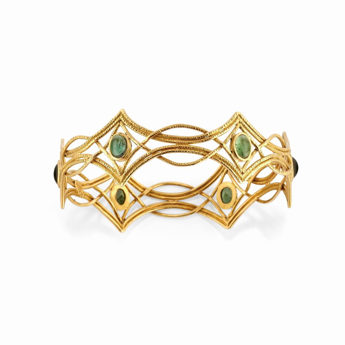 Pao Ying Wang - Due bracciali rigidi in oro giallo 18k con pietre cabochon