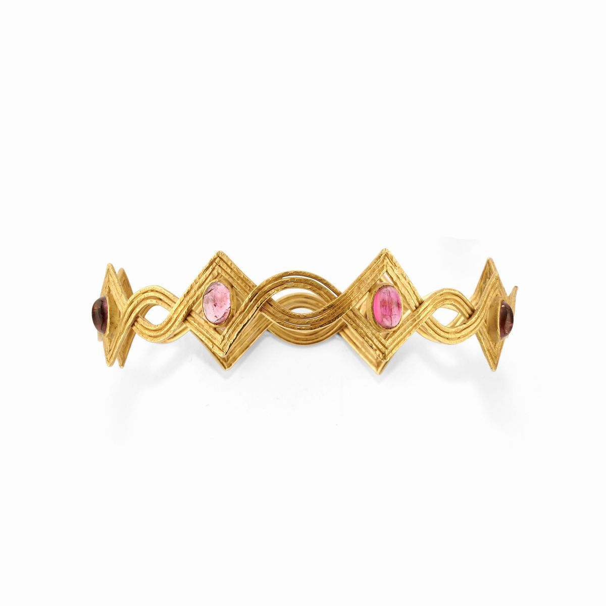 Pao Ying Wang - Due bracciali rigidi in oro giallo 18k con pietre cabochon