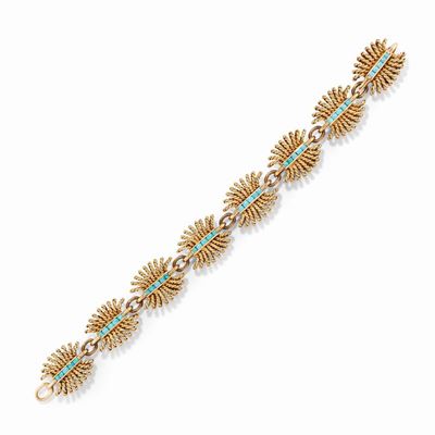 Bracciale in oro giallo 18k con turchesi incastonati