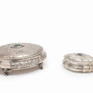 Two silver with hard stone boxes, Italy 20th Century