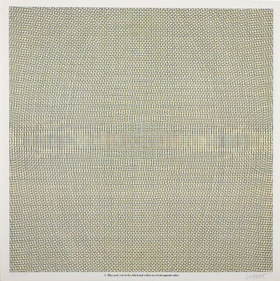 Blue Grid, Red Circles, Black And Yellow Arcs From Opposite Sides