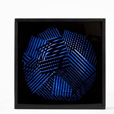 Schema luminoso variabile (patchwork), perspex, neon, legno e motore elettrico