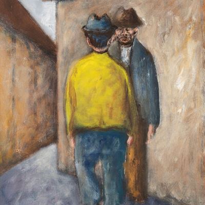 Due uomini sulla strada, olio su tela, 1956 ca.