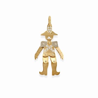 Pendente in oro bicolore 18k con raffigurazione di carabiniere e diamanti a taglio brillante