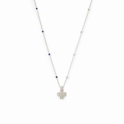 Pendente in oro bianco 18k con diamanti e pietre dure