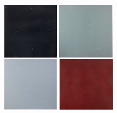 Senza titolo - 4 stampe offset a colori su fondo rosso, nero e grigio