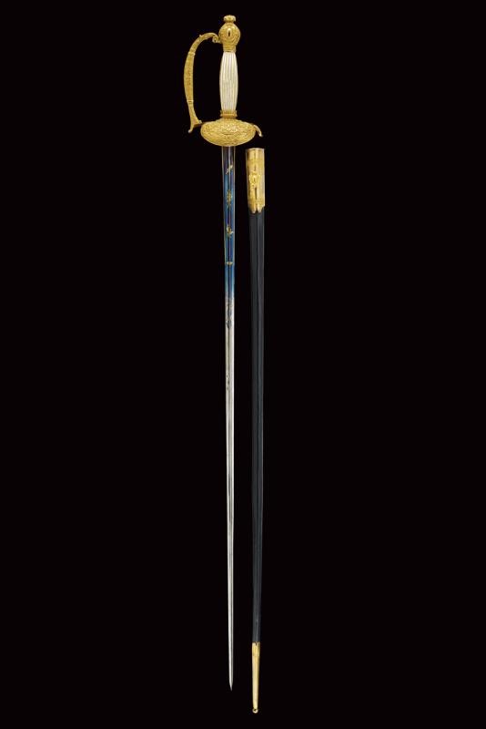 Spadino da dignitario di corte, bronzo dorato e madreperla, Italia, primo quarto del XIX secolo