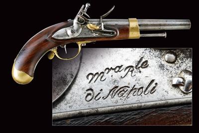 Pistola militare a pietra focaia, Regno di Napoli, 1813, lunghezza 38,2 cm