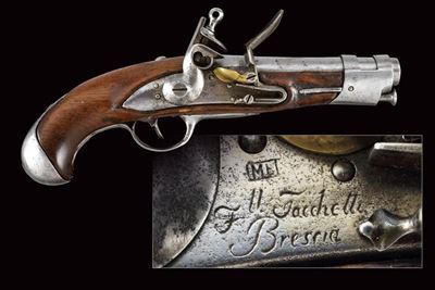 Pistola a pietra focaia della gendarmeria di Ancona, Stato Pontificio, lunghezza 24,5 cm, Secondo...