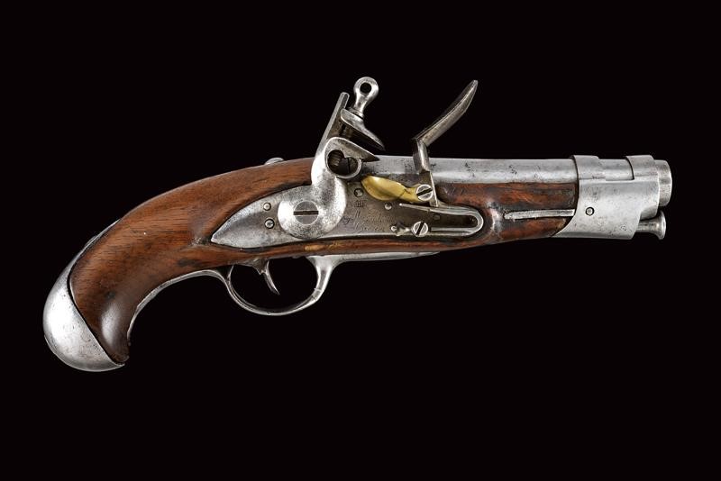 Pistola a pietra focaia della gendarmeria di Ancona, Stato Pontificio, lunghezza 24,5 cm, Secondo...