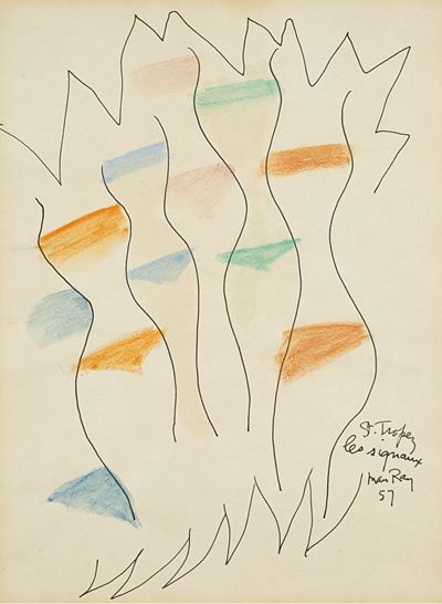 St. Tropez-Les Signaux, tecnica mista su carta applicata su cartone, 1957