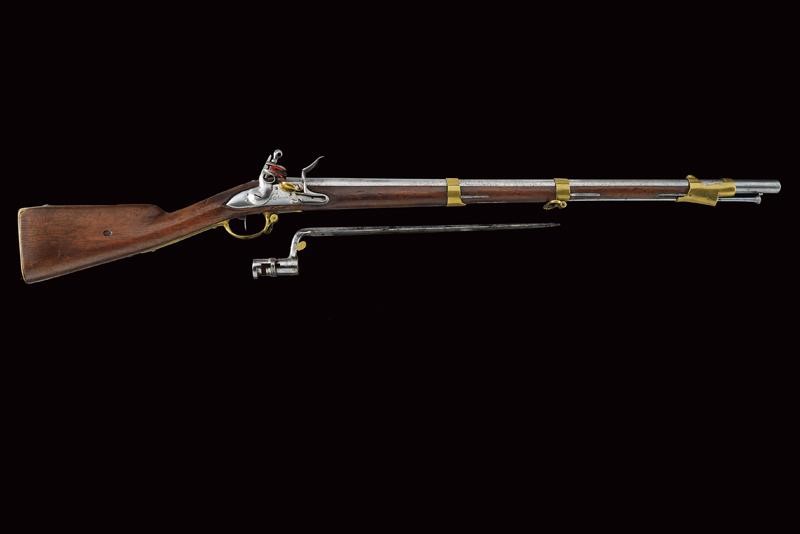 Moschetto a pietra focaia della Regia Marina con baionetta, Regno di Sardegna, lunghezza 118 cm, ...