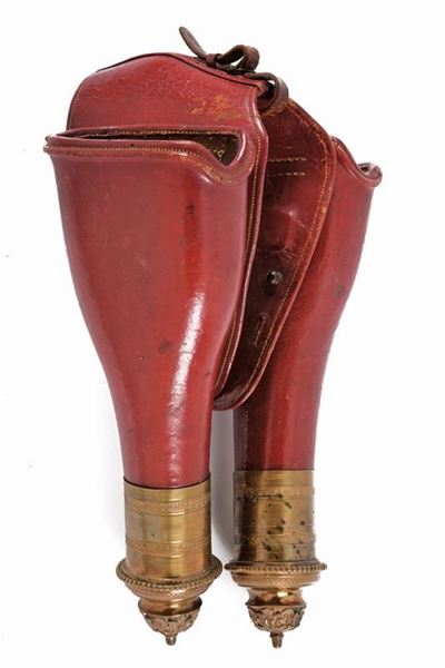 Fonde per pistole da ufficiali di cavalleria, cuoio e ottone, Francia