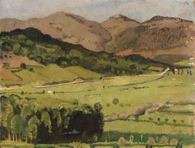 Paesaggio di Anticoli, olio su cartone pressato, 1919