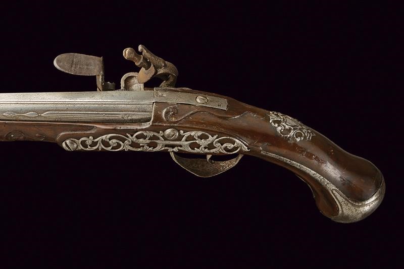 Pistola militare a pietra focaia, firmata Thomas, Magazin Royal, Francia