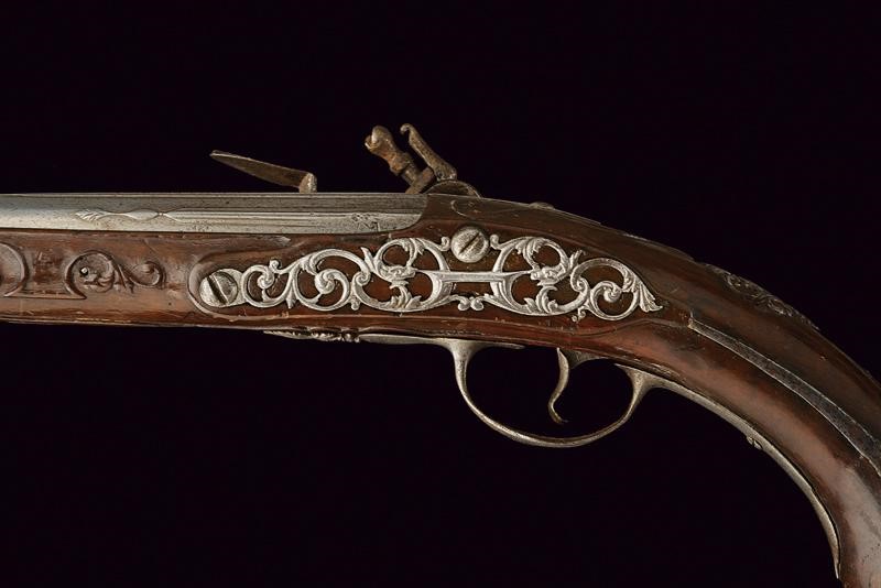 Pistola militare a pietra focaia, firmata Thomas, Magazin Royal, Francia