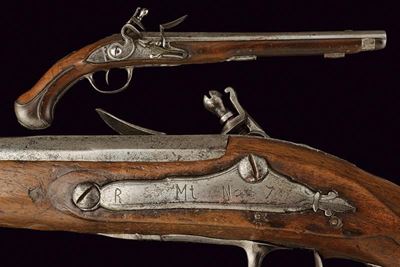 Pentel Frères, Rara pistola Mod. 1743 per Garde du Corps du Roi, cal. 18 mm