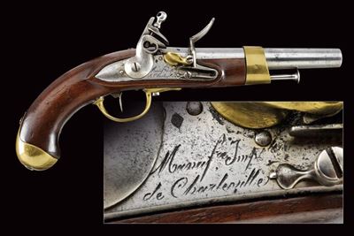 Pistola a pietra focaia da ufficiale, modello AN 13, tecnica Charleville, lunghezza 36.5 cm