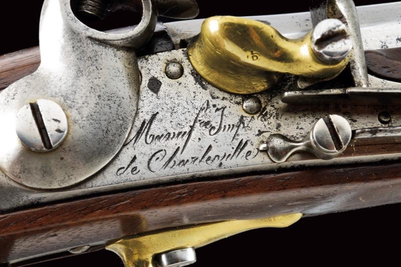Pistola a pietra focaia da ufficiale, modello AN 13, tecnica Charleville, lunghezza 36.5 cm