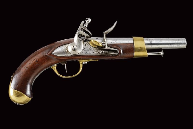 Pistola a pietra focaia da ufficiale, modello AN 13, tecnica Charleville, lunghezza 36.5 cm