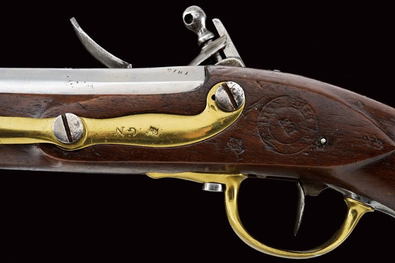 Pistola a pietra focaia da ufficiale, modello AN 13, tecnica Charleville, lunghezza 36.5 cm
