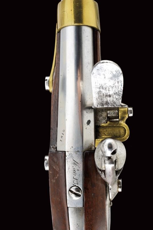 Pistola a pietra focaia da ufficiale, modello AN 13, tecnica Charleville, lunghezza 36.5 cm