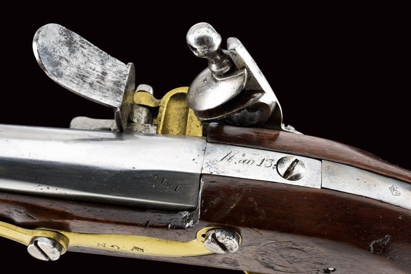Pistola a pietra focaia da ufficiale, modello AN 13, tecnica Charleville, lunghezza 36.5 cm