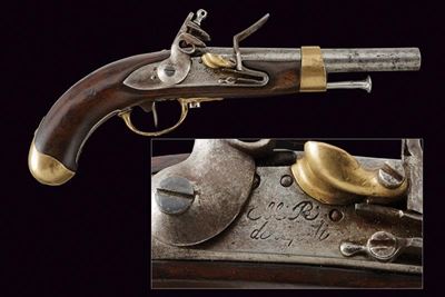 Pistola a pietra focaia, Mod. AN XIII, Regno delle Due Sicilie, lunghezza 35 cm