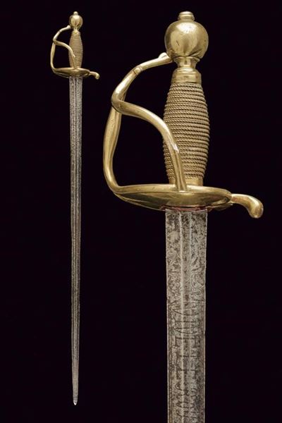 Spada della 'Garde du Corps du Roi', lama a due fili con incisioni e fornimento in ottone