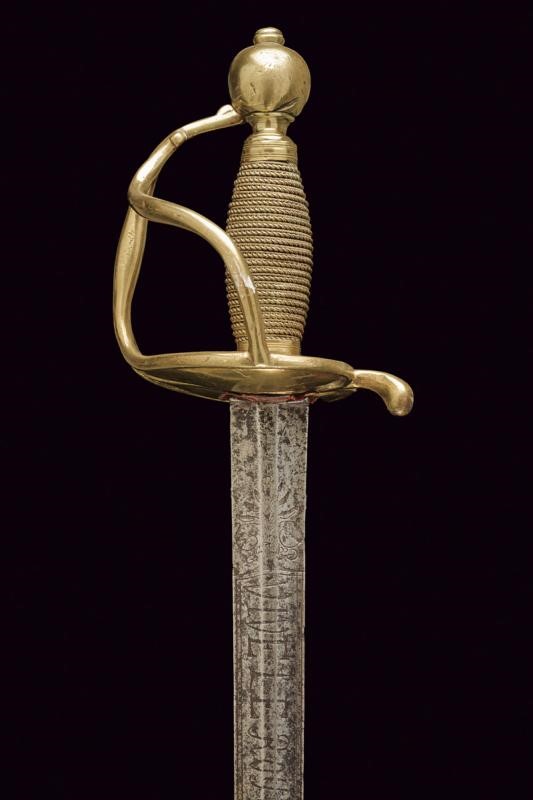 Spada della 'Garde du Corps du Roi', lama a due fili con incisioni e fornimento in ottone