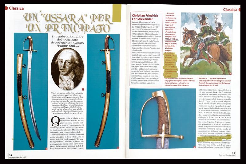 Sciabola da ussaro del Principato di Ansbach e Bayreuth, 1757-1791